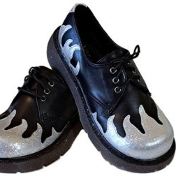 Silver Glitter Flame Glamrock Shoes 6 NOS - Picture 3 of 6